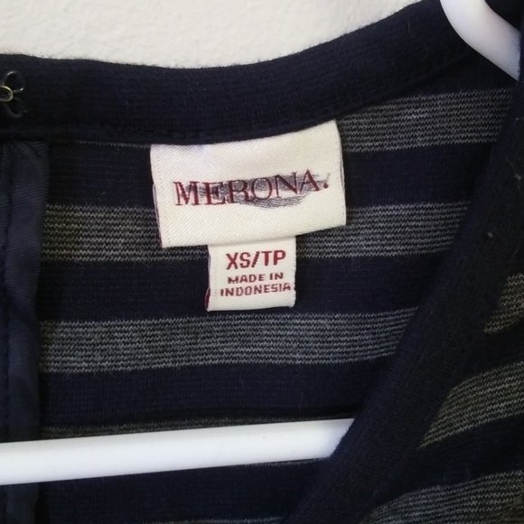 Merona (Target) sheath style midi dress - gray/navy stripe - size XS - Picture 2 of 4